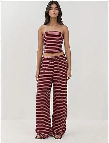 Set coordinato due pezzi con top a righe senza spalline e pantaloni hiccup