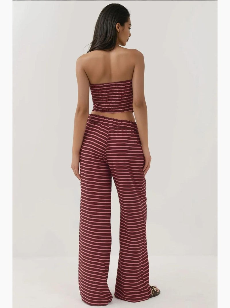 Set coordinato due pezzi con top a righe senza spalline e pantaloni hiccup Rosso bordeaux - Kiabi