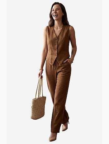 Set coordinato due pezzi in cotone testurizzato con gilet scollo a v e pantaloni my fashion