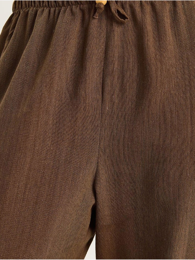 Set coordinato due pezzi in misto lino senza maniche a vita alta lucci Marrone cioccolato - Kiabi