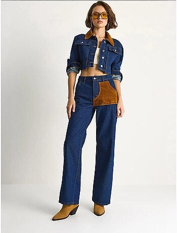 Set coordinato in denim a vita alta con colletto da camicia lucci