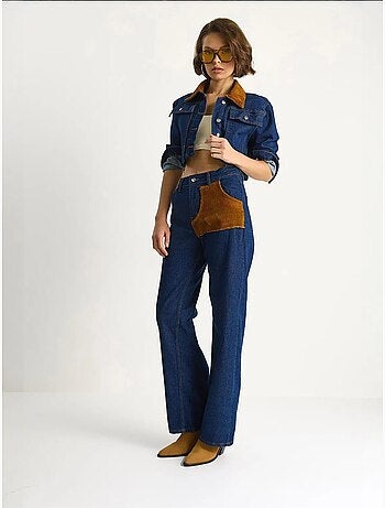 Set coordinato in denim a vita alta con colletto da camicia lucci