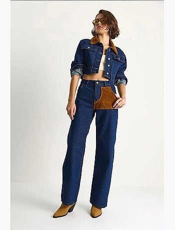 Set coordinato in denim a vita alta con colletto da camicia lucci
