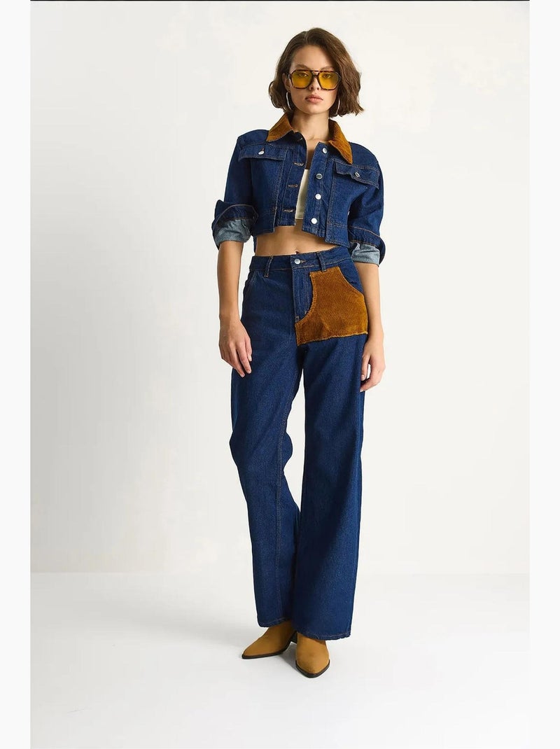Set coordinato in denim a vita alta con colletto da camicia lucci Blu marino - Kiabi
