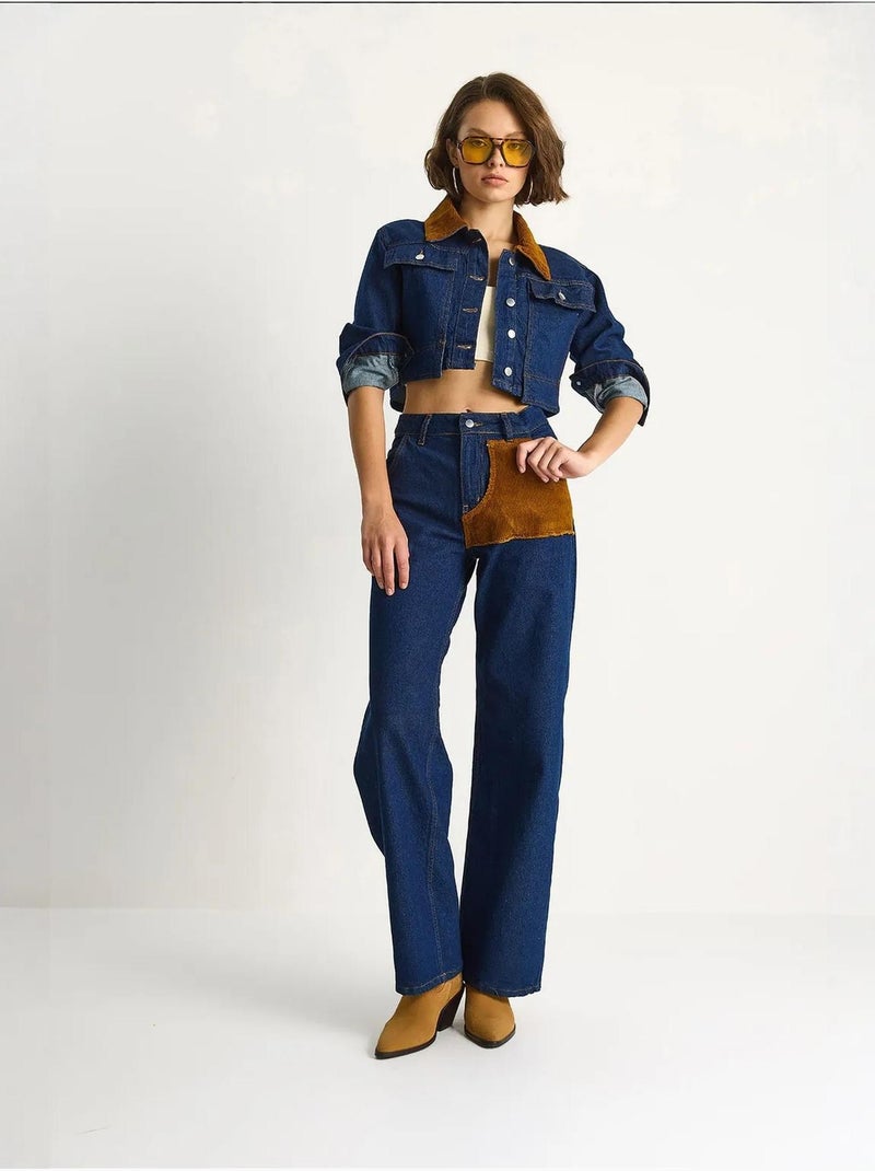 Set coordinato in denim a vita alta con colletto da camicia lucci Blu marino - Kiabi