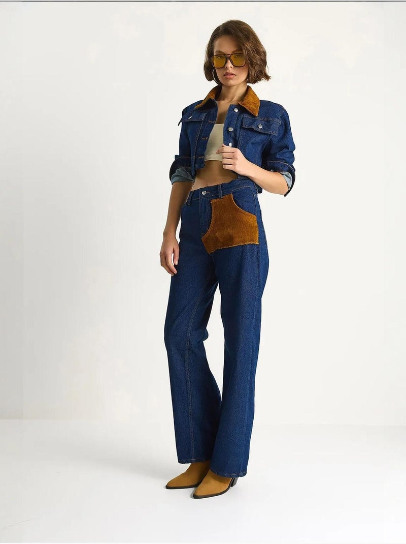 Set coordinato in denim a vita alta con colletto da camicia lucci Blu marino - Kiabi