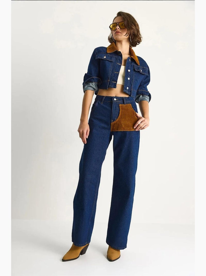 Set coordinato in denim a vita alta con colletto da camicia lucci Blu marino - Kiabi