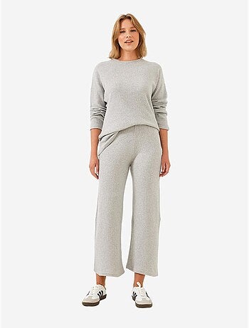 Set coordinato in maglia a costine testurizzata con maglione girocollo e pantaloni lucci