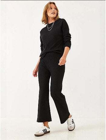 Set coordinato in maglia a costine testurizzata con maglione girocollo e pantaloni lucci