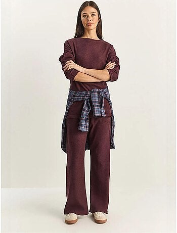 Set coordinato in maglia a costine testurizzata con maglione girocollo e pantaloni lucci