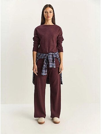 Set coordinato in maglia a costine testurizzata con maglione girocollo e pantaloni lucci