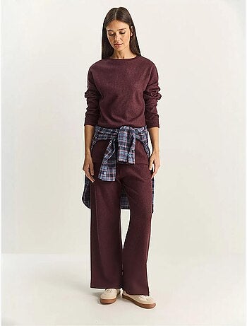 Set coordinato in maglia a costine testurizzata con maglione girocollo e pantaloni lucci