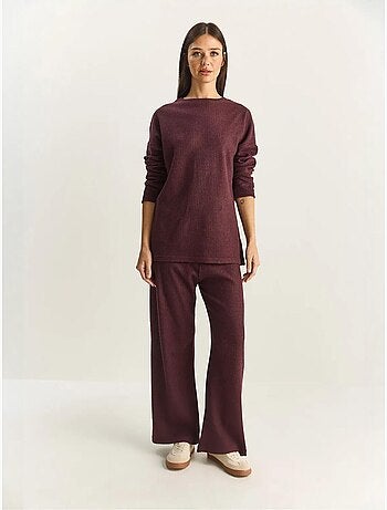 Set coordinato in maglia a costine testurizzata con maglione girocollo e pantaloni lucci