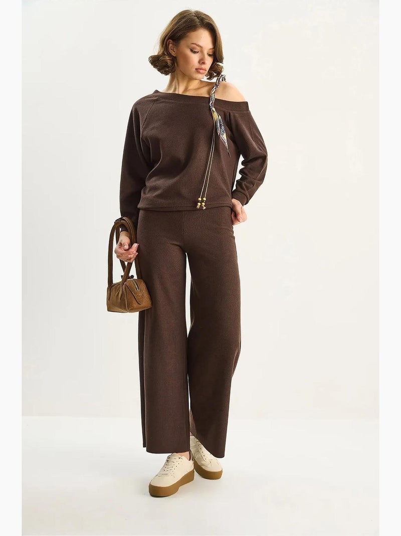 Set coordinato in maglia a due pezzi con dettagli accessorio lucci Marrone scuro - Kiabi