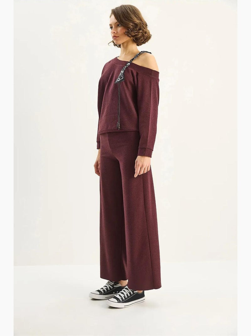 Set coordinato in maglia a due pezzi con dettagli accessorio lucci Rosso bordeaux - Kiabi