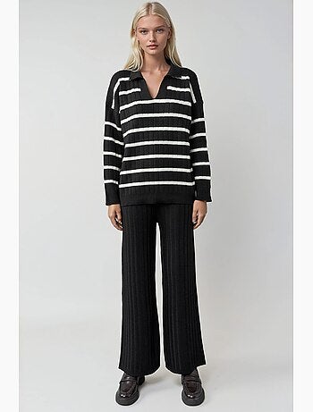 Set coordinato in maglia a righe con colletto polo my fashion