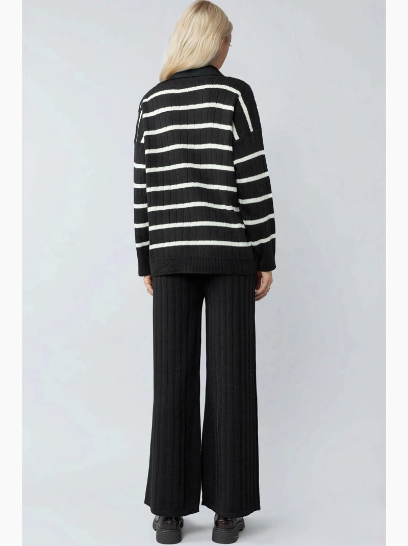 Set coordinato in maglia a righe con colletto polo my fashion Nero - Kiabi