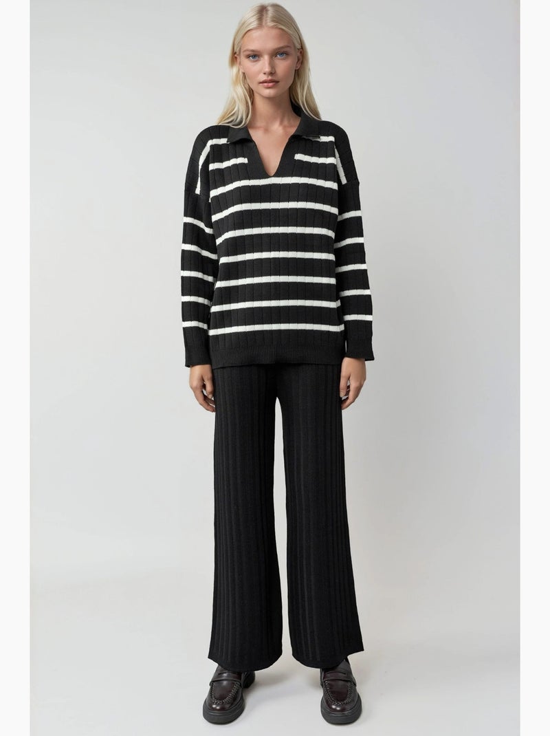 Set coordinato in maglia a righe con colletto polo my fashion Nero - Kiabi