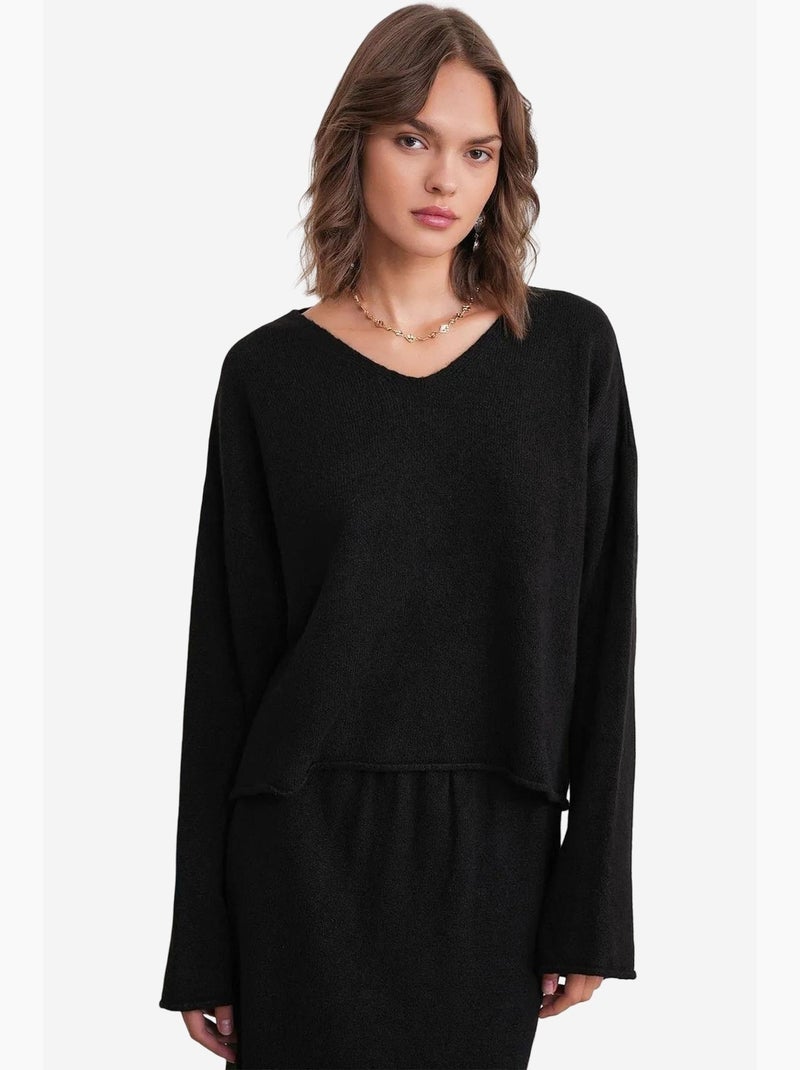 Set coordinato in maglia con maglione scollo a v e gonna mixray Nero - Kiabi
