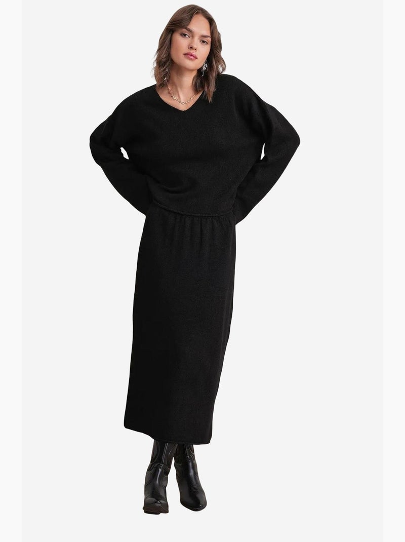 Set coordinato in maglia con maglione scollo a v e gonna mixray Nero - Kiabi
