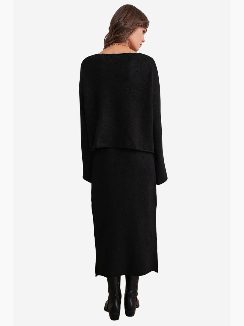 Set coordinato in maglia con maglione scollo a v e gonna mixray Nero - Kiabi