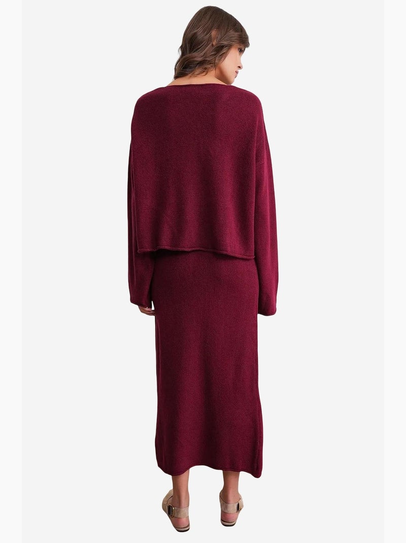 Set coordinato in maglia con maglione scollo a v e gonna mixray Rosso bordeaux - Kiabi