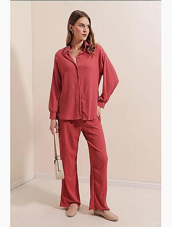 Set coordinato in maglia testurizzata con camicia in maglia a maniche lunghe e pantaloni bdart
