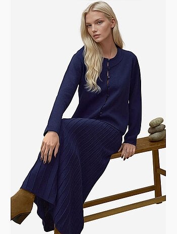Set coordinato in maglia testurizzata con cardigan girocollo e gonna svasata hiccup