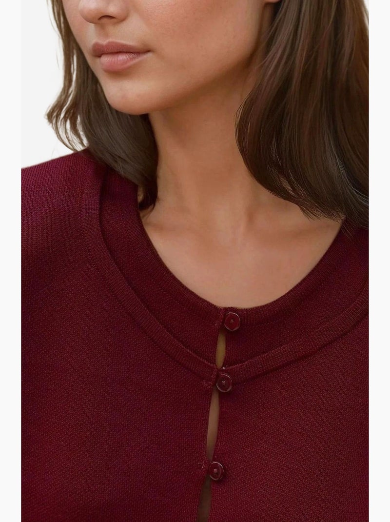 Set coordinato in maglia testurizzata con cardigan girocollo e gonna svasata hiccup Rosso bordeaux - Kiabi