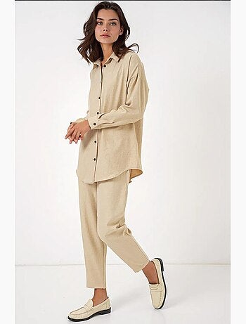 Set coordinato in misto lino con camicia a maniche lunghe e pantaloni bdart
