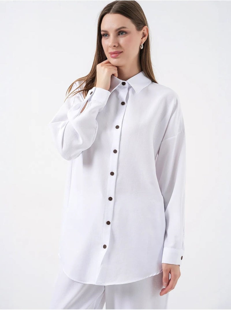 Set coordinato in misto lino con camicia a maniche lunghe e pantaloni bdart Bianco - Kiabi
