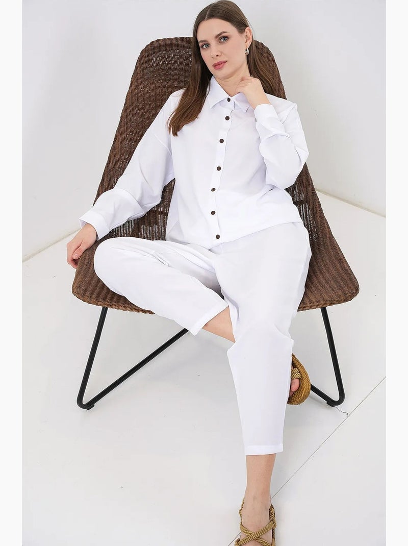 Set coordinato in misto lino con camicia a maniche lunghe e pantaloni bdart Bianco - Kiabi