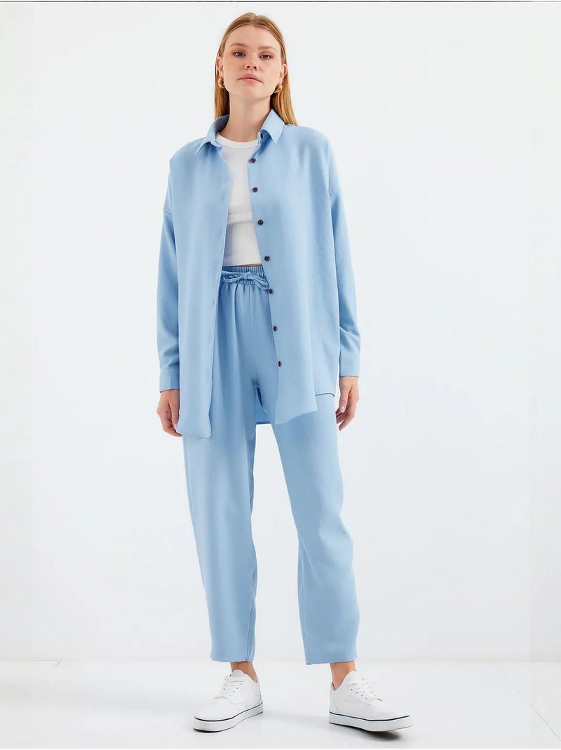Set coordinato in misto lino con camicia a maniche lunghe e pantaloni bdart Blu chiaro - Kiabi