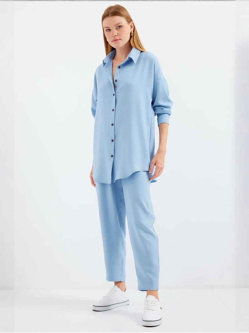 Set coordinato in misto lino con camicia a maniche lunghe e pantaloni bdart Blu chiaro - Kiabi
