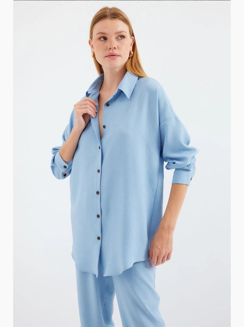 Set coordinato in misto lino con camicia a maniche lunghe e pantaloni bdart Blu chiaro - Kiabi