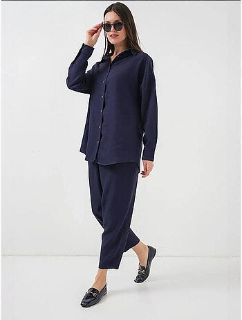Set coordinato in misto lino con camicia a maniche lunghe e pantaloni bdart