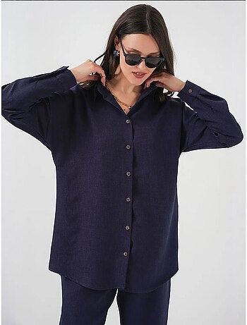 Set coordinato in misto lino con camicia a maniche lunghe e pantaloni bdart