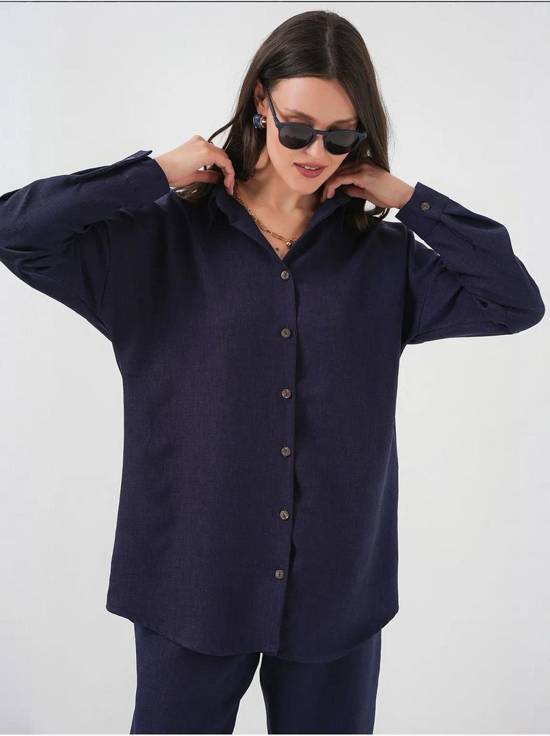 Set coordinato in misto lino con camicia a maniche lunghe e pantaloni bdart Blu marino - Kiabi