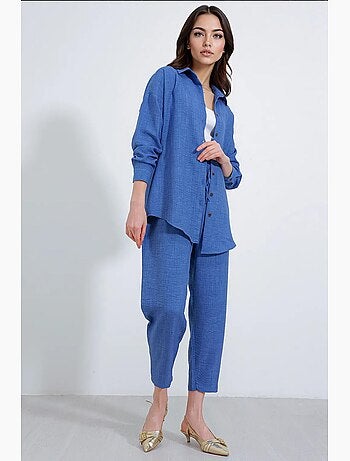 Set coordinato in misto lino con camicia a maniche lunghe e pantaloni bdart