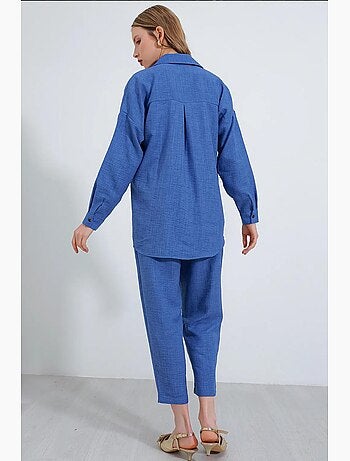 Set coordinato in misto lino con camicia a maniche lunghe e pantaloni bdart