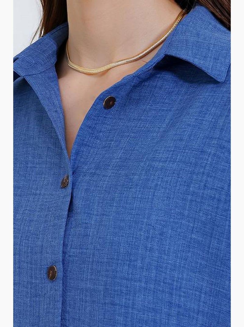Set coordinato in misto lino con camicia a maniche lunghe e pantaloni bdart Blu zaffiro - Kiabi