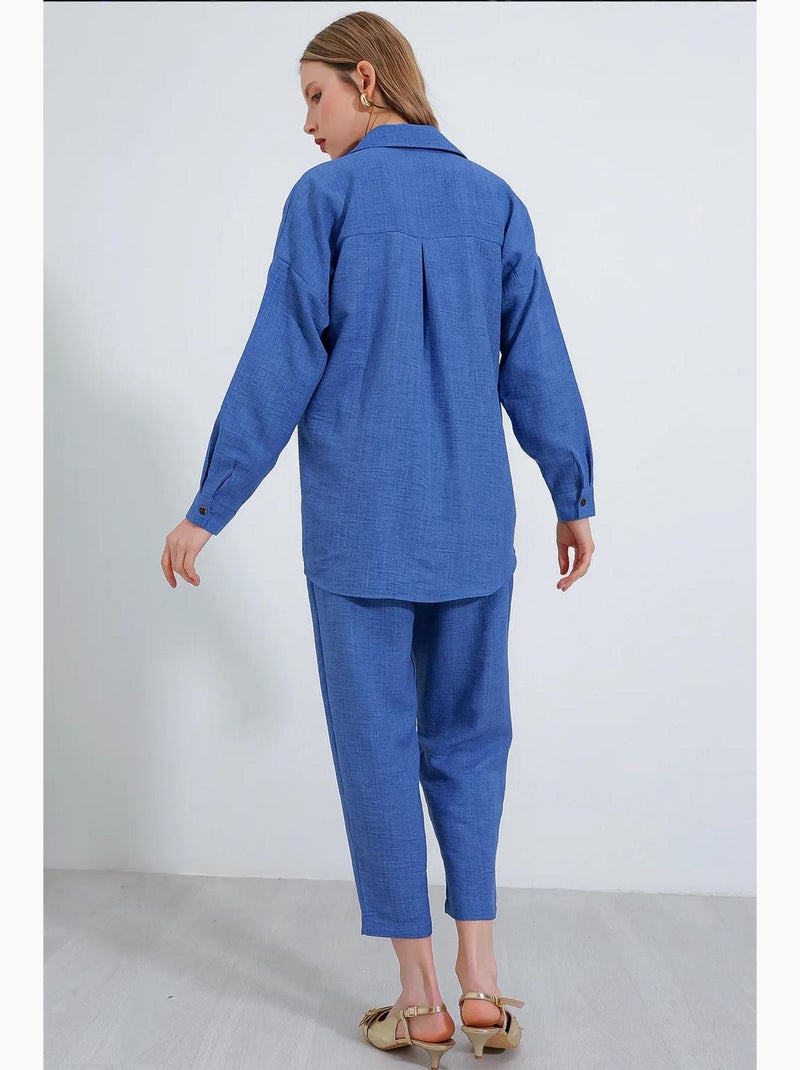 Set coordinato in misto lino con camicia a maniche lunghe e pantaloni bdart Blu zaffiro - Kiabi