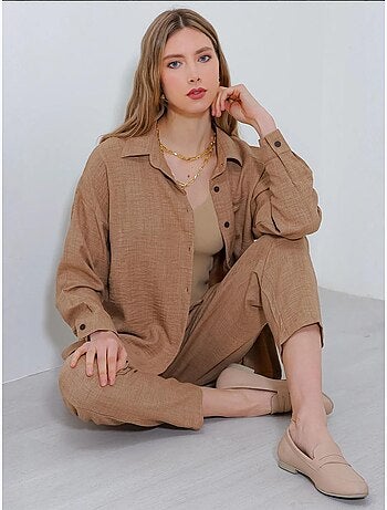 Set coordinato in misto lino con camicia a maniche lunghe e pantaloni bdart