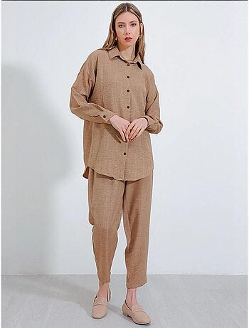 Set coordinato in misto lino con camicia a maniche lunghe e pantaloni bdart