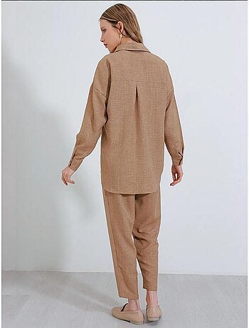 Set coordinato in misto lino con camicia a maniche lunghe e pantaloni bdart