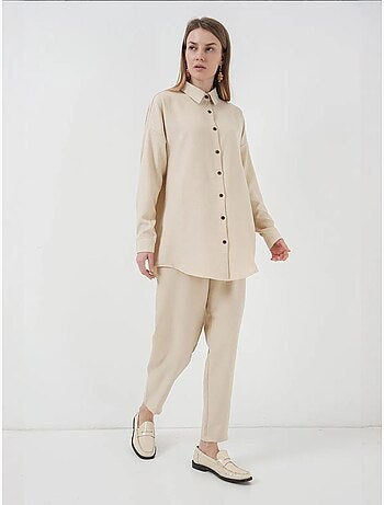 Set coordinato in misto lino con camicia a maniche lunghe e pantaloni bdart