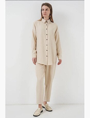 Set coordinato in misto lino con camicia a maniche lunghe e pantaloni bdart