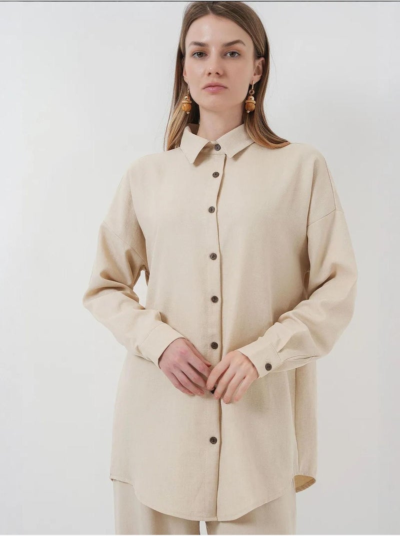 Set coordinato in misto lino con camicia a maniche lunghe e pantaloni bdart Crema - Kiabi
