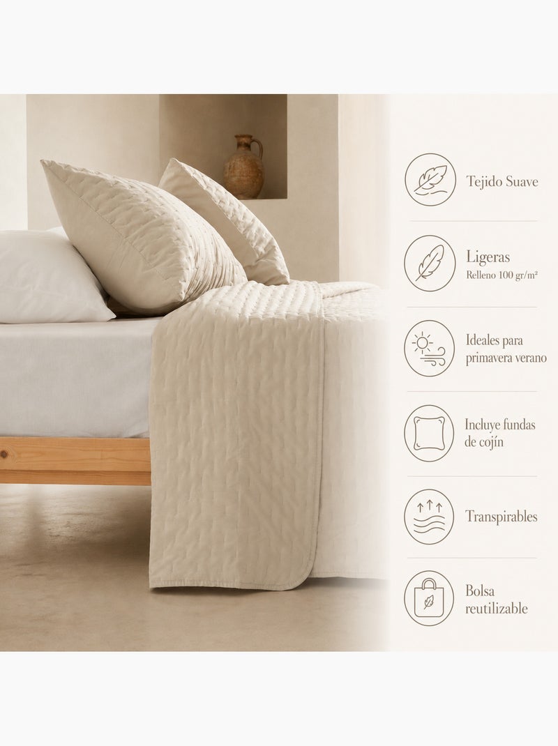 Set copriletto tinta unita trapuntato con federa. Beige - Kiabi