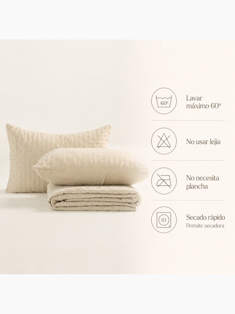 Set copriletto tinta unita trapuntato con federa. Beige - Kiabi